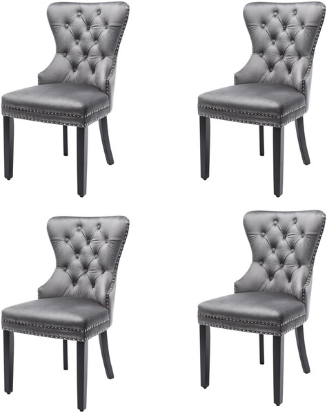 Esszimmerstühle 4er Set 51 x 51 x 97 cm aus Samt und Massivholz in Grau