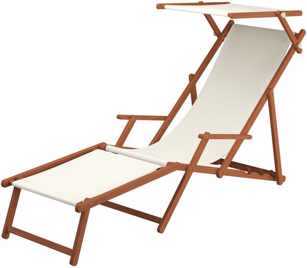 Liegestuhl weiß Fußteil Sonnendach Kissen Tisch Gartenliege Holz Sonnenliege 10-303 F S T KH
