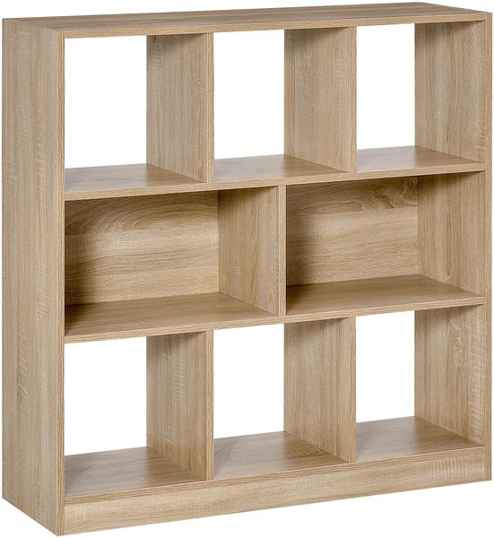 HOMCOM Bücherregal Standregal mit 8 Fächern Aufbewahrungsregal Würfelregal Bücherschrank für Wohnzimmer, Schlafzimmer, Büro, Natur