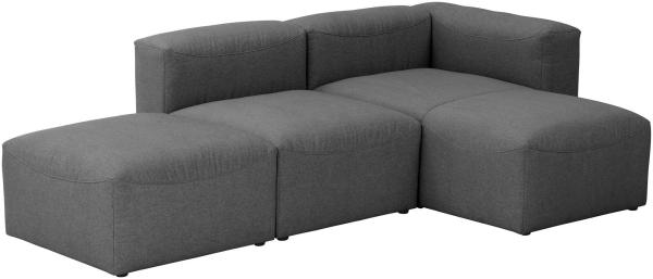 Sofa 2-Sitzer mit Ottomane rechts + Hocker Kaleigh Bezug Flachgewebe Kunststoff schwarz / anthrazit 23205