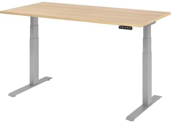 Sitz-Steh-Schreibtisch elektrisch 160x80 cm Eiche/Silber