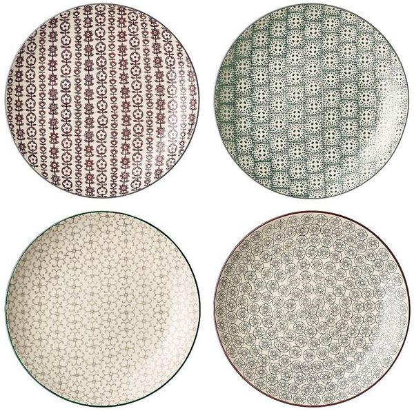 Bloomingville Speiseteller Bloomingville Karine Speiseteller Ø 25 cm Grün Steingut 4er Set