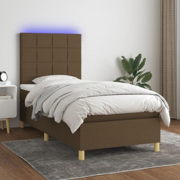 vidaXL Boxspringbett mit Matratze & LED Dunkelbraun 90x200 cm Stoff, Härtegrad: H2 [3135408]