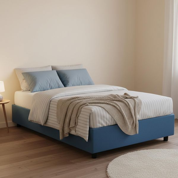Talamo Italia - Chiara Doppelbett, Bettkasten mit Stoffbezug, 100 % Made in Italy, Öffnung vorne, inklusive Matratze 120x190 cm, Blau