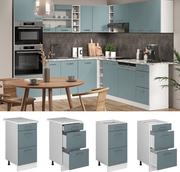 Küchenunterschrank R-Line Blau-Grau 40 cm mit Schubladen, ohne Arbeitsplatte Vicco Bild 2