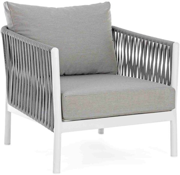 Gartensessel Aicenori aus Aluminium, modern gepolstert, Weiß, ideal für Outdoor