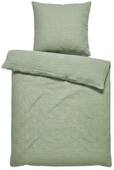 Premium Musselin-Bettwäsche aus 100% Baumwolle, mit praktischem Knopfverschluss - Grün 155x220 cm + 80x80 cm