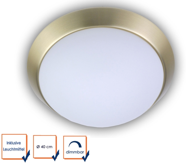 LED Deckenleuchte Deckenschale Opalglas matt Dekorring Messing matt, Ø 40cm Bild 2