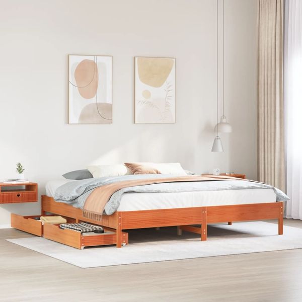 vidaXL Massivholzbett ohne Matratze Wachsbraun 180x200 Kiefernholz 3301703