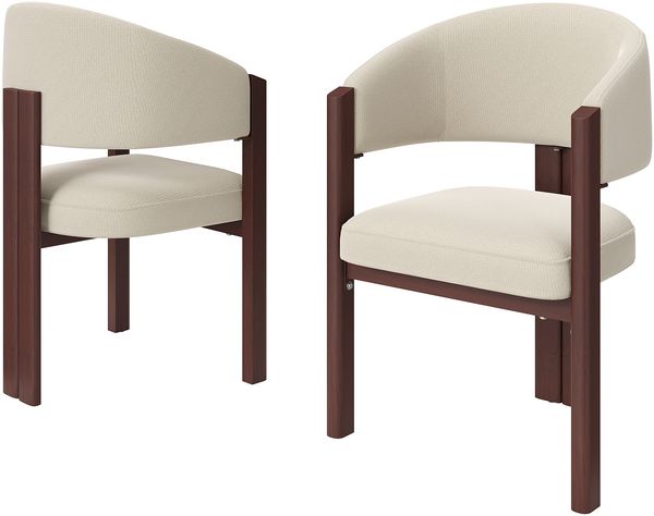 Merax 2er Set Ergonomischer Esszimmerstuhl (Set, 2 St) mit dicker Polsterung, stabilen Eisenbeinen in Holzoptik, atmungsaktivem Stoff und höhenverstellbaren Füßen, Beige & Walnuss