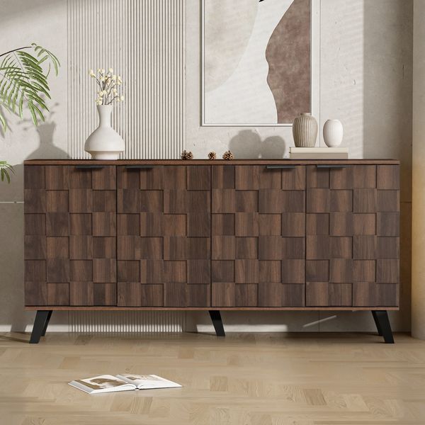 Sideboard 160,5 x 35,5 x 78 cm – elegantes Design mit vier Türen in dunkler Holzmaserung