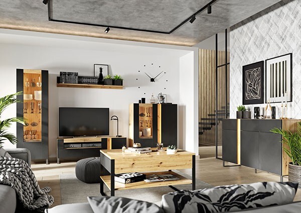 Highboard "Mono" Kommode 110cm eiche evoke schwarz MDF grifflos Bild 2