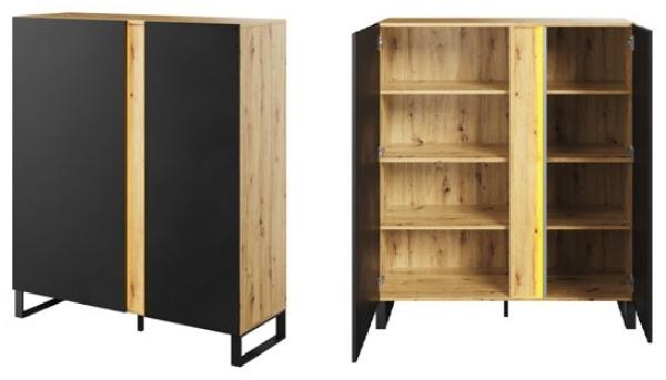 Highboard "Mono" Kommode 110cm eiche evoke schwarz MDF grifflos Bild 3