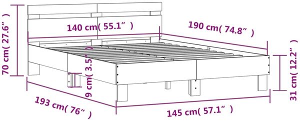 vidaXL Bettgestell mit Kopfteil Grau Sonoma 140x190 cm Holzwerkstoff 3207439 Bild 10