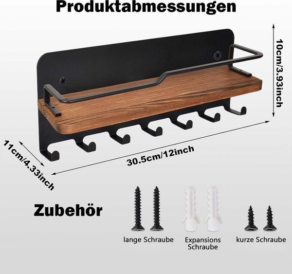 TUWENA Wandhaken Schlüsselbrett Holz mit Ablage, Schlüsselablage Wand mit 7 Haken, Schlüsselbrett Organizer für Eingang, Flur, Schlafzimmer, Wohnzimmer