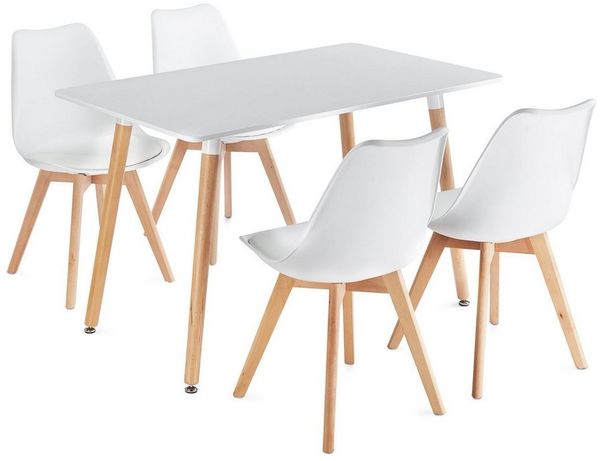IDIMEX Essgruppe SHANNON ABBY, Esstisch klein 120x70 cm mit 4 Stühlen skandinavisches Design Weiß