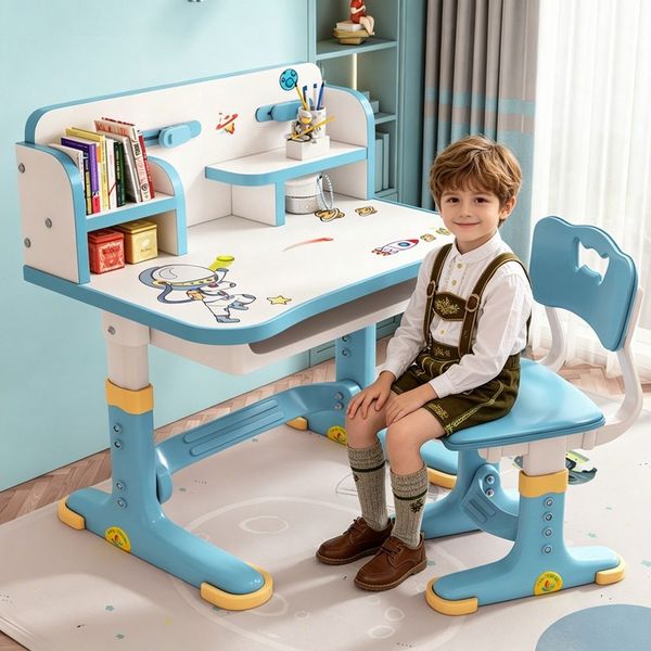 Rutaqian Kinderschreibtisch Kinderschreibtisch höhenverstellbar, Kinder Tisch Stuhl Set (Ein Tisch und ein Stuhl), Schreibtisch Kinder mit Schublade, Basteltisch Kinder, 75,5 x 62,5 x 101 cm