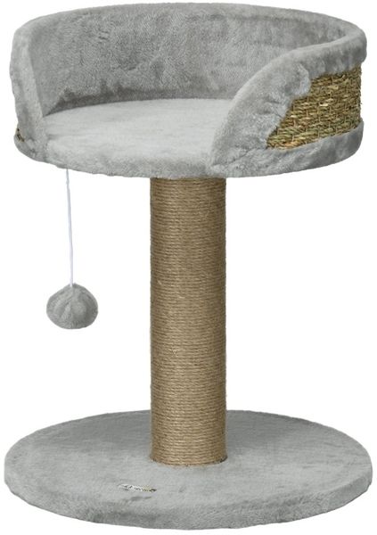 Katzenkratzbaum 40x40x49 cm in Grau mit Liegefläche, Kratzstamm und Spielball