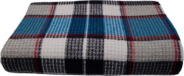 Wohndecke Fair de luxe Cotton All Seasons | Wolldecke aus 50% Baumwolle, 30% Polyester und 20% Acryl | Couchdecke / Sofadecke | Wohlfühlende Kuscheldecke | Wolldecke mit Fransenborde (Blau/Schwarz/Grau Kariert) Bild 2