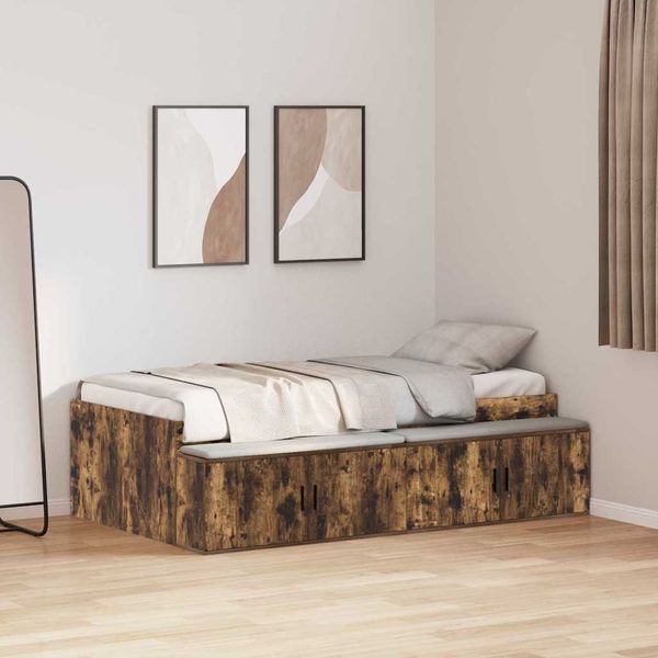 vidaXL Bettrahmen Geräucherte Eiche 90 x 190 cm Holzwerkstoff 3335209