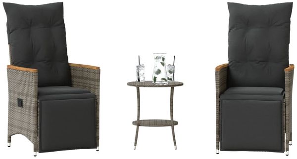 vidaXL 3-tlg. Bistro-Set mit Kissen Grau Poly Rattan 365679