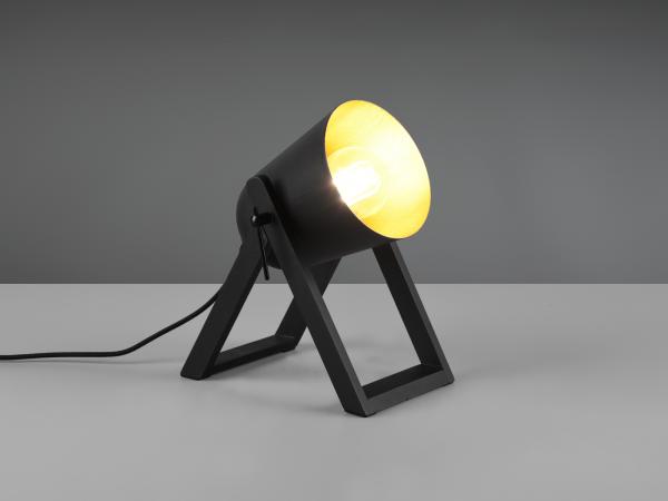 LED Tischleuchte Naturholz & Metallschirm Schwarz/Gold, Ø12cm