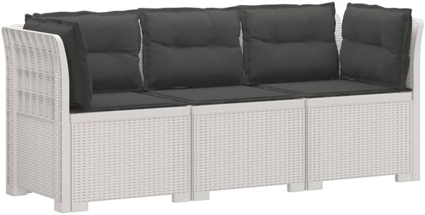 vidaXL 3-Sitzer Garten Sofa mit Kissen Rattan-Look PP Weiß 3443843