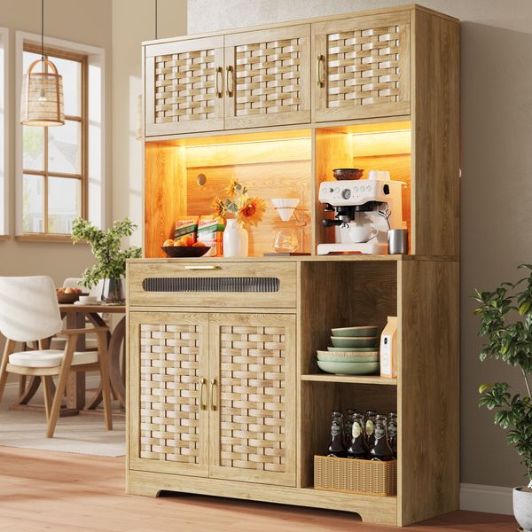 Hochschränke fürs Wohnzimmer(120×40×180cm), Küchenschrank,Esszimmerschrank mit Schubladen, MDF-gewebte Schranktüren, Schränke mit LED-Beleuchtung, Standvitrine für Küche Wohnzimmer Esszimmer Bar