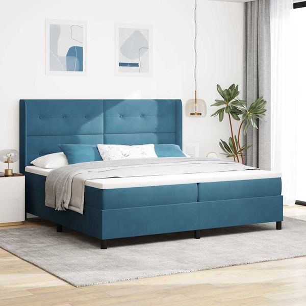 vidaXL Boxspringbett mit LED-Lichtleisten Blau 200 x 200 cm Samt 3343890