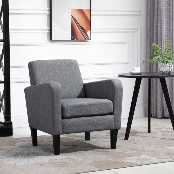 HOMCOM Sessel Relaxsessel (Polstersessel, 1-St, Einzelsessel), Leinenstoff Hellgrau 66 x 72 x 74 cm