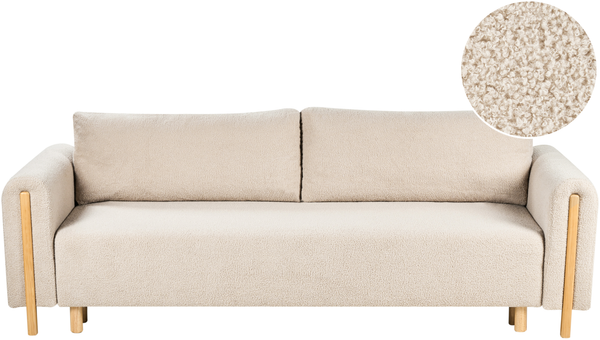 Schlafsofa 3-Sitzer KVAM Bouclé Hellbeige mit Stauraum