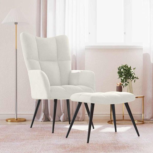 vidaXL Relaxsessel mit Hocker Cremeweiß Samt [328093]