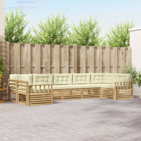 vidaXL Outdoor-Sofagarnitur mit Kissen 7 pcs Weiß und Creme 3391075