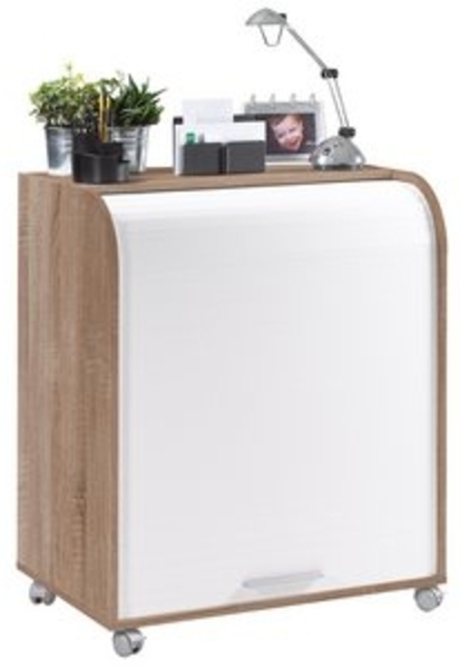 SIMMOB Mobiler Schreibtisch Sekretär Computertisch mit Laufrollen 93,9x79,2 cm Eiche-Weiß Bild 6