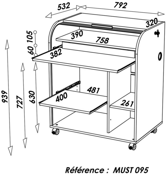 SIMMOB Mobiler Schreibtisch Sekretär Computertisch mit Laufrollen 93,9x79,2 cm Eiche-Weiß Bild 2