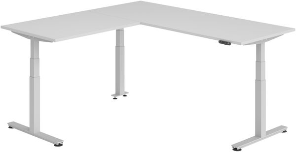 bümö Eckschreibtisch elektrisch höhenverstellbar L-Form: 200x200 cm in grau, Gestell silber - Stehschreibtisch mit Memory-Steuerung, elektrischer XXL Schreibtisch für die Ecke, XDSMW-2012-5-S