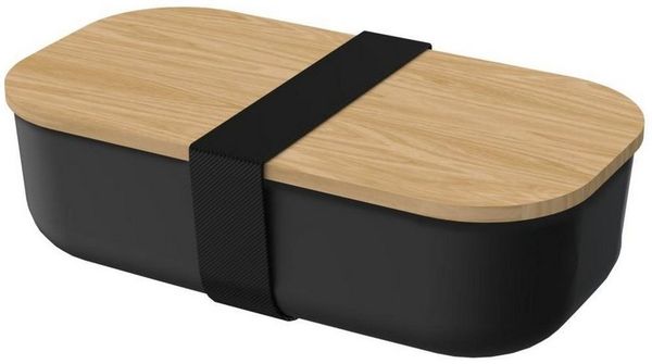 elasto Lunchbox Beech 1300 ml in Schwarz Brotdose mit Elastikband Holz-Deckel
