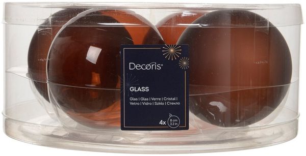 Kaemingk Weihnachtsbaumkugel, Weihnachtskugeln Glas 8cm 4 Stück - Espressobraun transparent