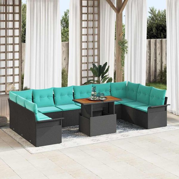 vidaXL Gartensofa-set mit Kissen 11 pcs Schwarz und Blau Poly-Rattan 3349388
