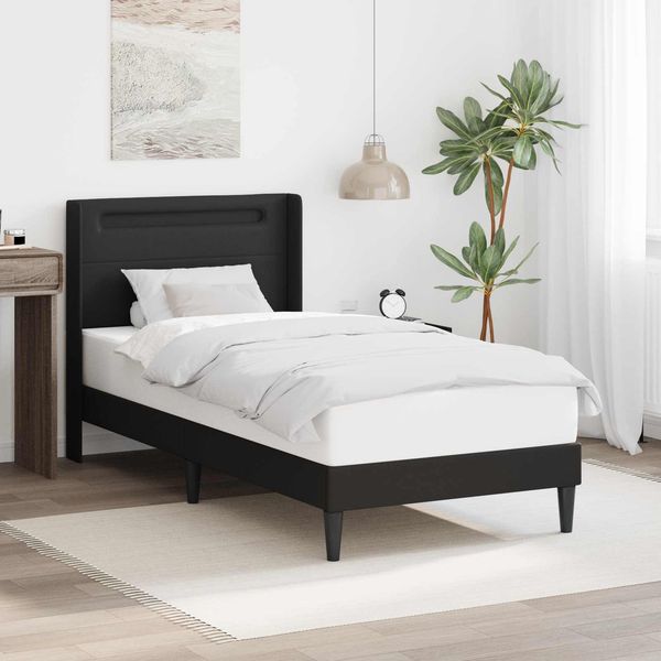 vidaXL Bettrahmen mit LED-Lichtleisten Schwarz 90 x 190 cm Kunstleder 3414696