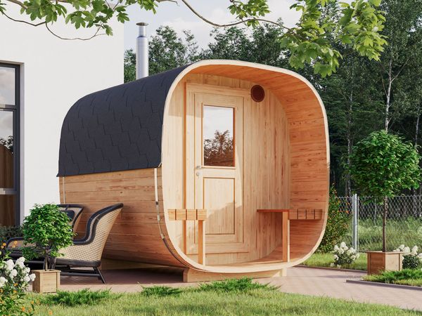 Fjordholz Fass-Sauna Modell Quadro 240 cm Natur