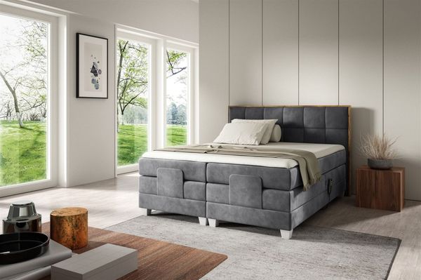 Boxspringbett Elektrisch Bett HENRY 180x200cm in Stoff Fresh Grau