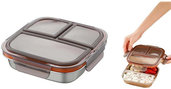 Agger Lunchbox Snackbox mit Fächern Edelstahl, Wiederverwendbare Snackdose für Kinder