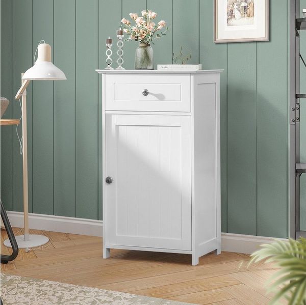 COSTWAY Badkommode mit Schublade & Tür, Badezimmerschrank verstellbare Ablage