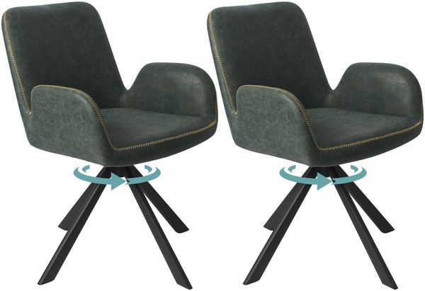 HOMAVO 2er Set 'YZ7' Esszimmerstuhl mit Armlehnen, 360° Drehbar, 56 x 59 x 82 cm, Kunstleder, Grün