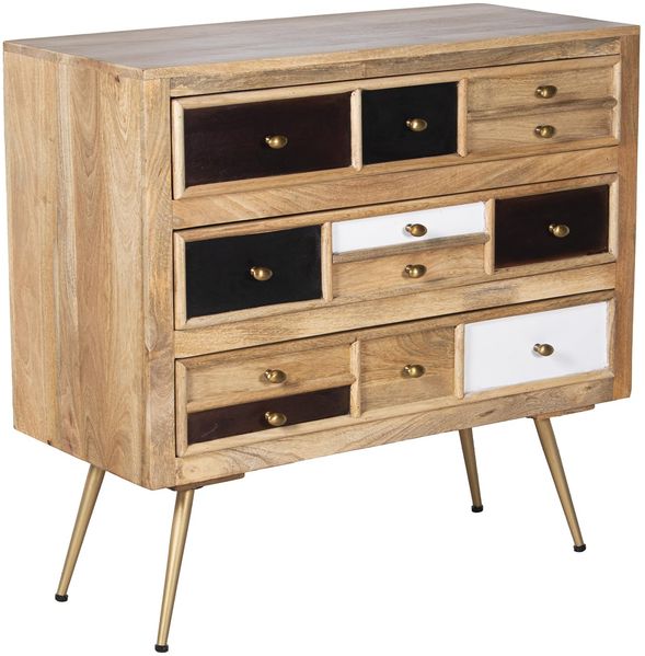 DRW Konsole, Eingangsbereich mit 3 Schubladen aus Holz, Natur, Schwarz und Weiß, 90 x 40 x 85 cm, 90 x 40 x 85 cm