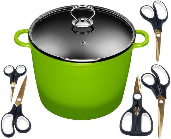 KING Suppentopf, Aluminiumguss (Set, 7-tlg), Kochtopf 7LØ24cm +Glasdeckel, Induktion, Keramikbeschichtung