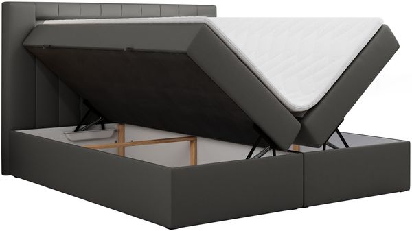 Boxspringbett - Polsterbett mit LED Kopfteil - GOLD-5 - 180x200cm - Dunkelgrau Kunstleder - H4 Bild 4
