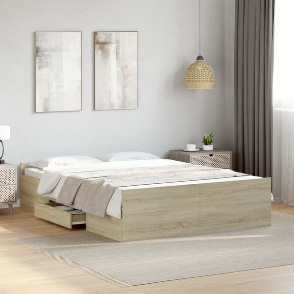 vidaXL Bettgestell mit Schubladen Sonoma-Eiche 120x200cm Holzwerkstoff 3280302