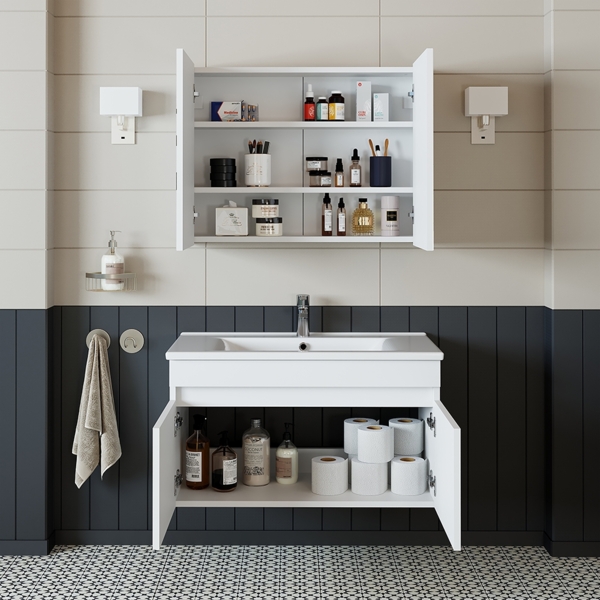 Roomart Badmöbel Set ATRIA 3 Teilig, in 4 Farben, 85 cm Unterschrank mit Keramikwaschbecken • Spiegelschrank Bild 5